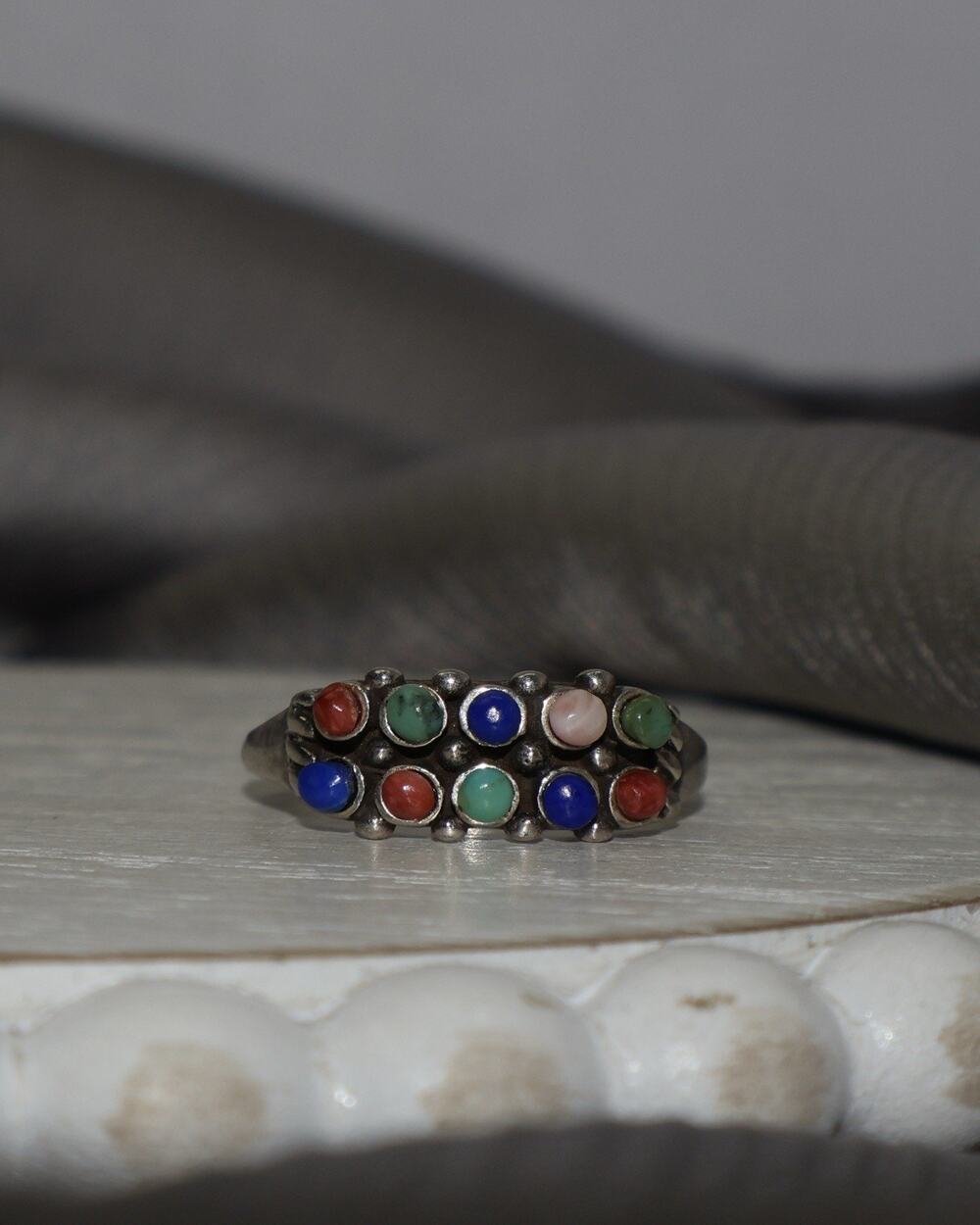 Navajo Sterling Silver Multi Color Gemstone Ring 2.4G / Sz 6